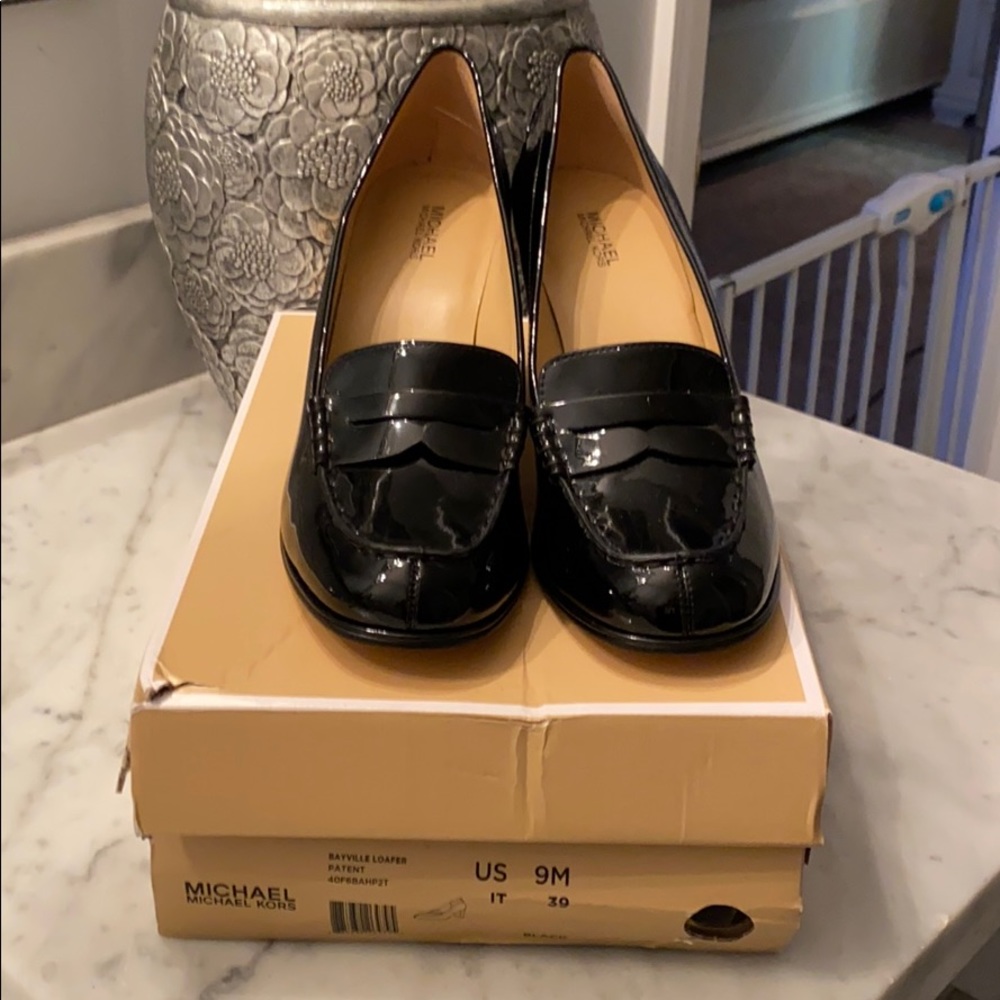 Michael Kors Patent Leather Penny Loafers, Size 9